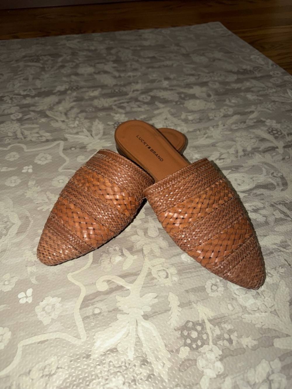 Lucky Brand Brown Woven Pointed Slip-On Mules